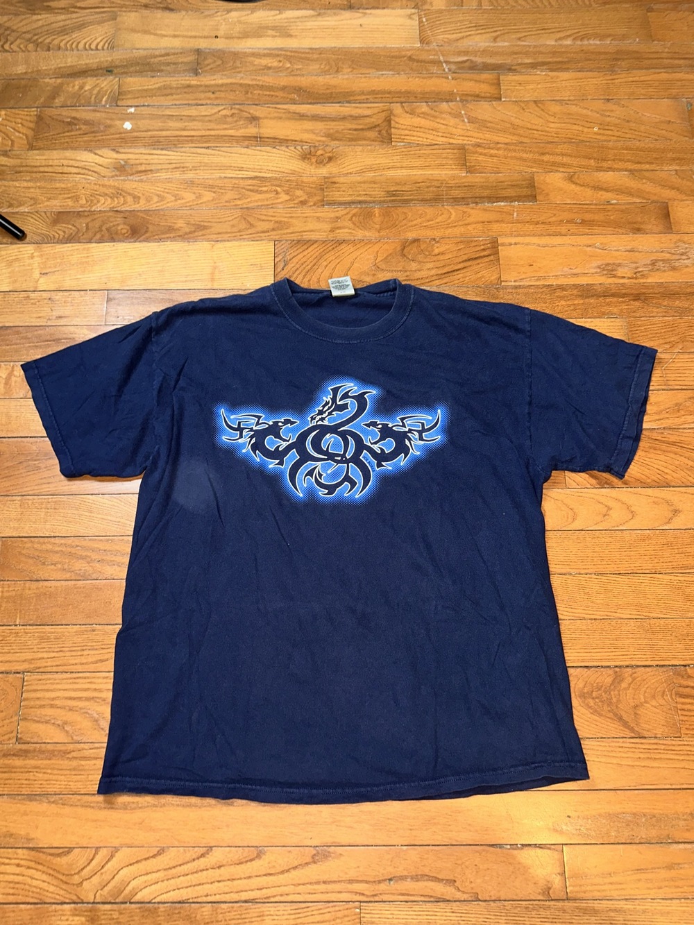 Vtg y2k Joe Boxer navy graphic t-shirt with blue tribal dragon print